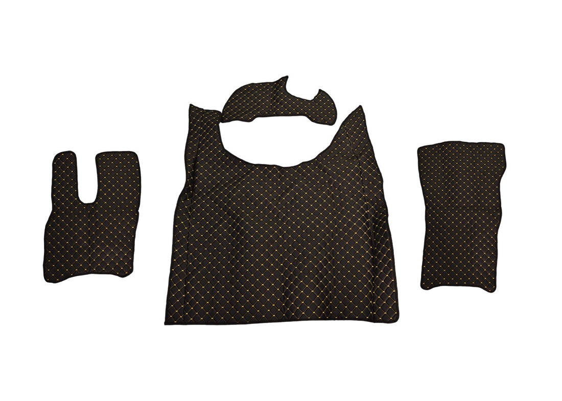 Black Eco Leather Floor Mats – suitable for DAF XG 2022+, Yellow Stitching