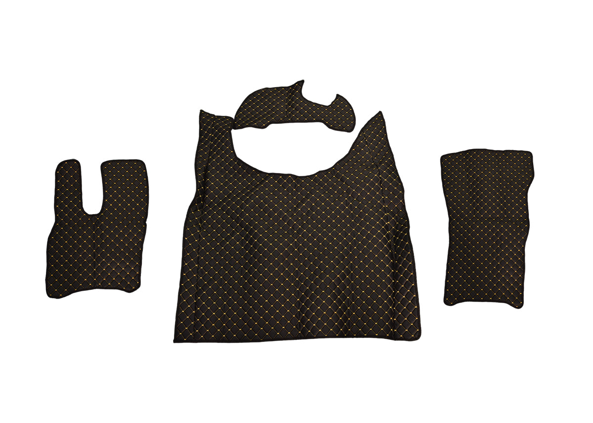 Tapis de sol en cuir synthétique (éco-cuir) noir – adapté pour DAF XG 2022+, surpiqûres jaunes