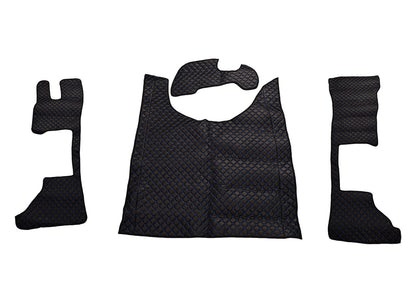 Tapis de sol en cuir synthétique (éco-cuir) noir – surpiqûres bleues, conducteur et passager, modèle long, adapté pour DAF XG 2022+