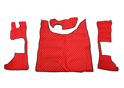 Tapis de sol rouge en cuir synthétique (éco-cuir) – adapté pour DAF XG 2022+, conducteur et passager, version longue