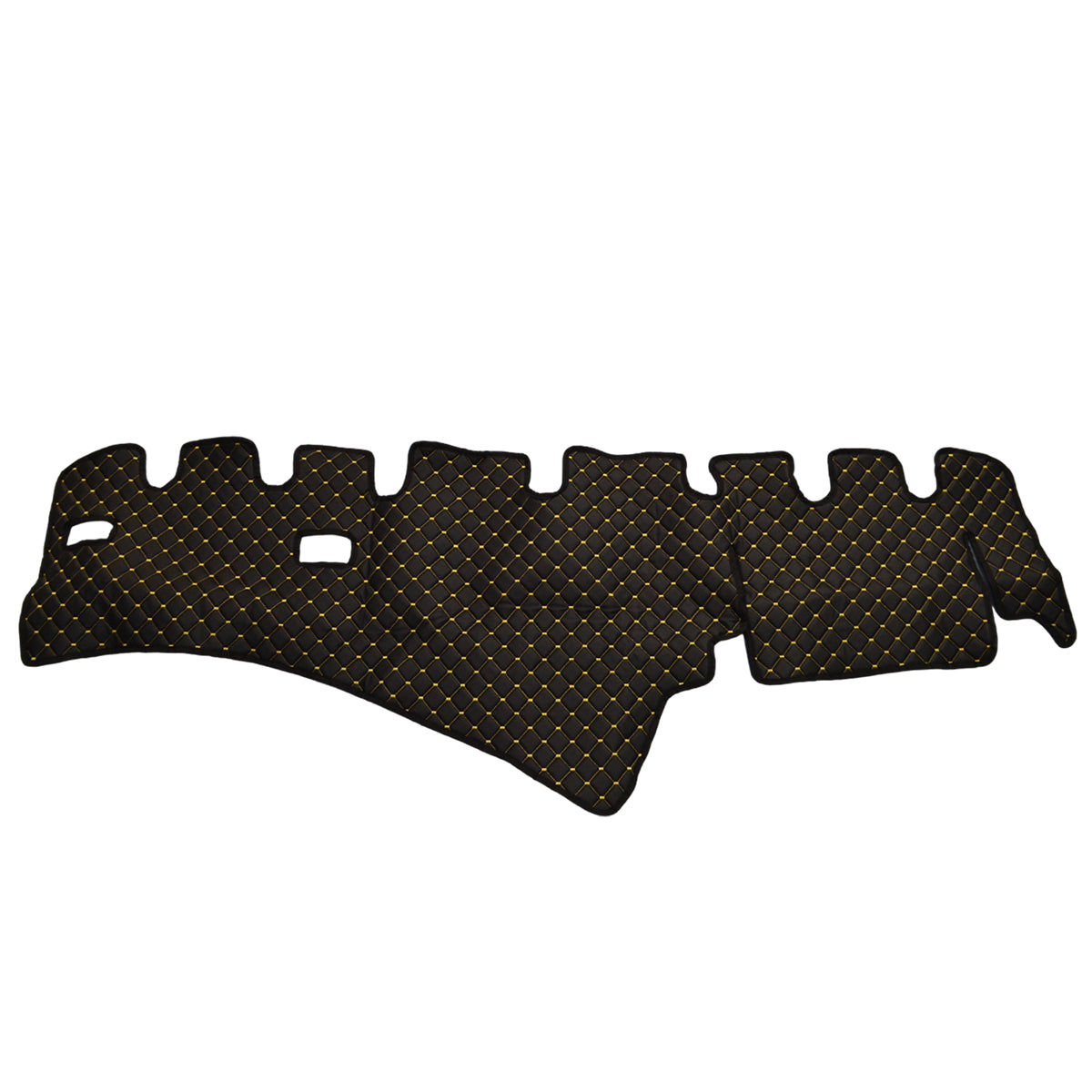 Tapis de tableau de bord – Cuir synthétique (éco-cuir), noir avec surpiqûres jaunes, adapté pour Scania R 2009–2016