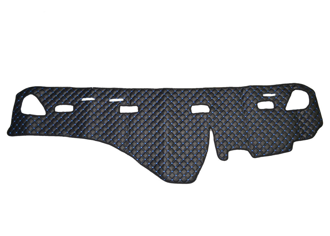 Tapis de tableau de bord – cuir synthétique (éco-cuir), noir avec surpiqûres bleues, adapté pour Volvo FH 2002–2009