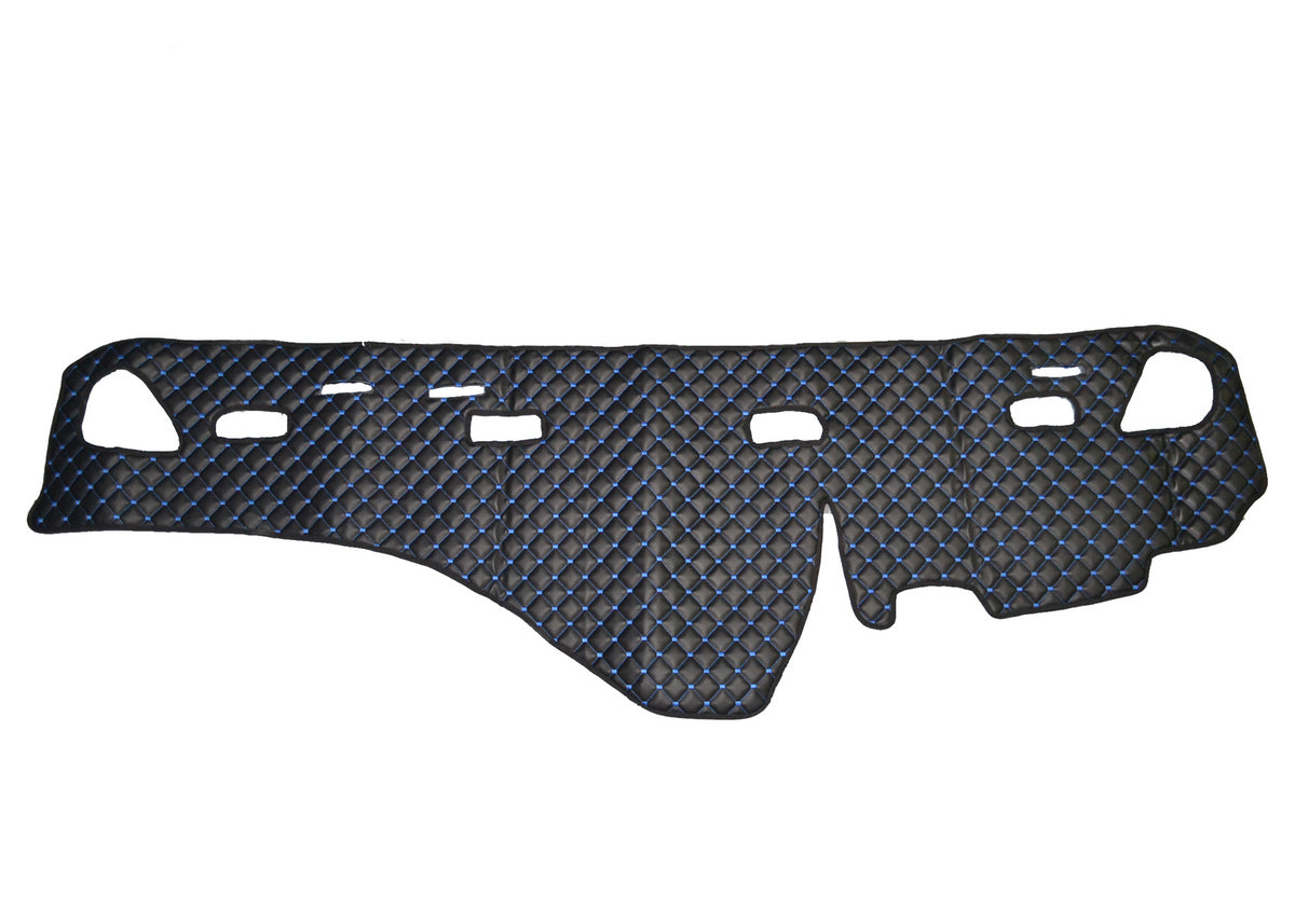 Tapis de tableau de bord – cuir synthétique (éco-cuir), noir avec surpiqûres bleues, adapté pour Volvo FH 2002–2009