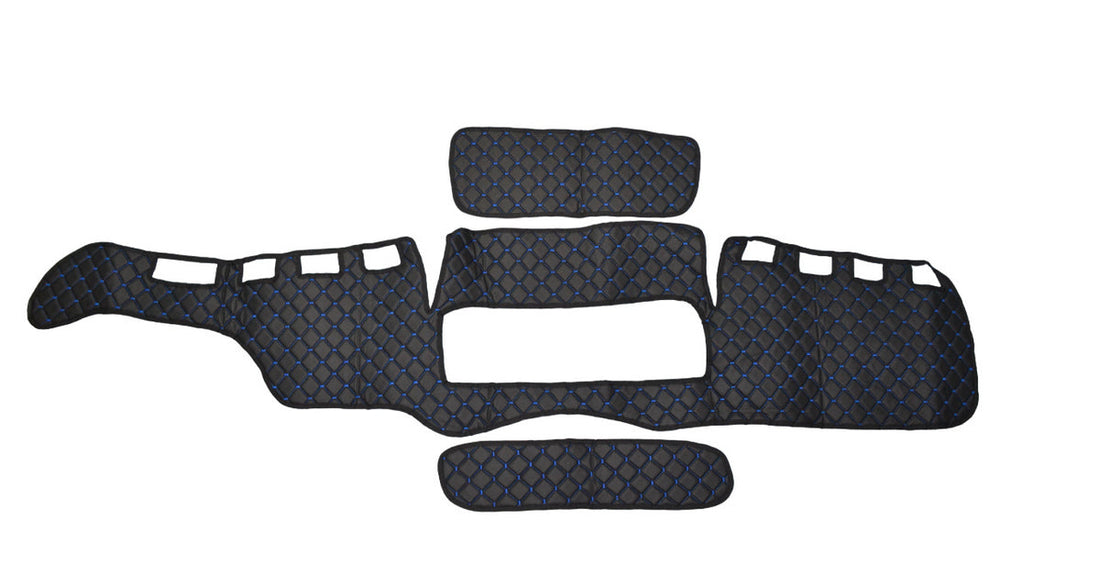 Tapis de tableau de bord – cuir synthétique (éco-cuir), noir avec surpiqûres bleues, adapté pour MAN TGX 2007–2017