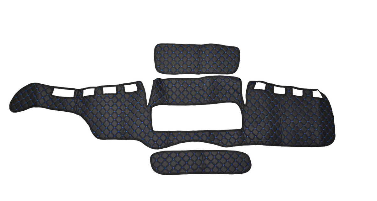 Tapis de tableau de bord – cuir synthétique (éco-cuir), noir avec surpiqûres bleues, adapté pour MAN TGX 2007–2017