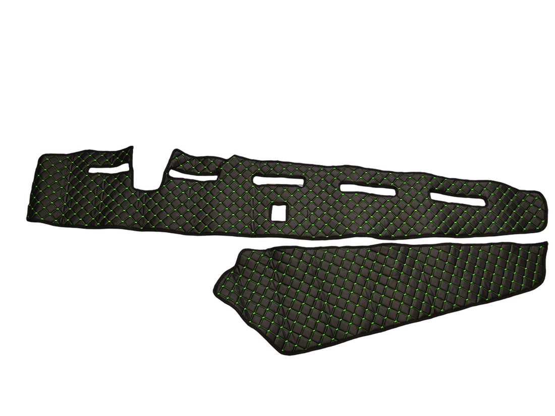 Tapis de tableau de bord – cuir synthétique (éco-cuir), noir avec surpiqûres vertes, adapté pour Volvo FH4 avec capteur, 2013+
