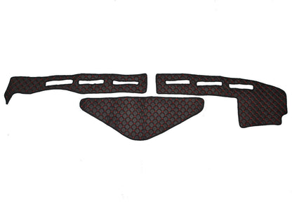 Tapis de tableau de bord en cuir – adapté pour Renault T High Sleeper Cab, noir avec surpiqûres rouges, 2013+, avec capteur