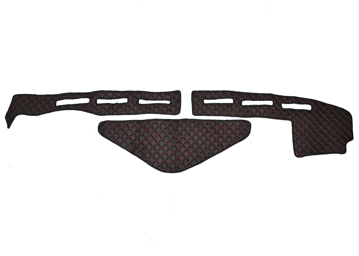Tapis de tableau de bord en cuir – adapté pour Renault T High Sleeper Cab, noir avec surpiqûres rouges, 2013+, avec capteur
