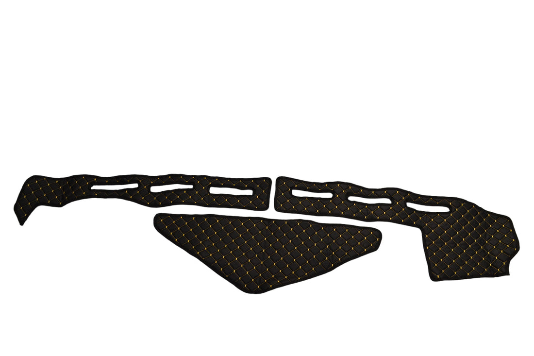 Кожена стелка за табло – подходяща за Renault T със сензор, черна с жълти шевове, висока спална кабина (2013+)