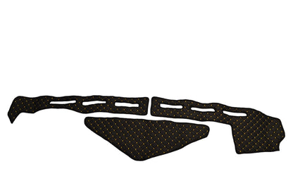 Tapis de tableau de bord en cuir – adapté pour Renault T avec capteur, noir avec surpiqûres jaunes, cabine High Sleeper (2013+)