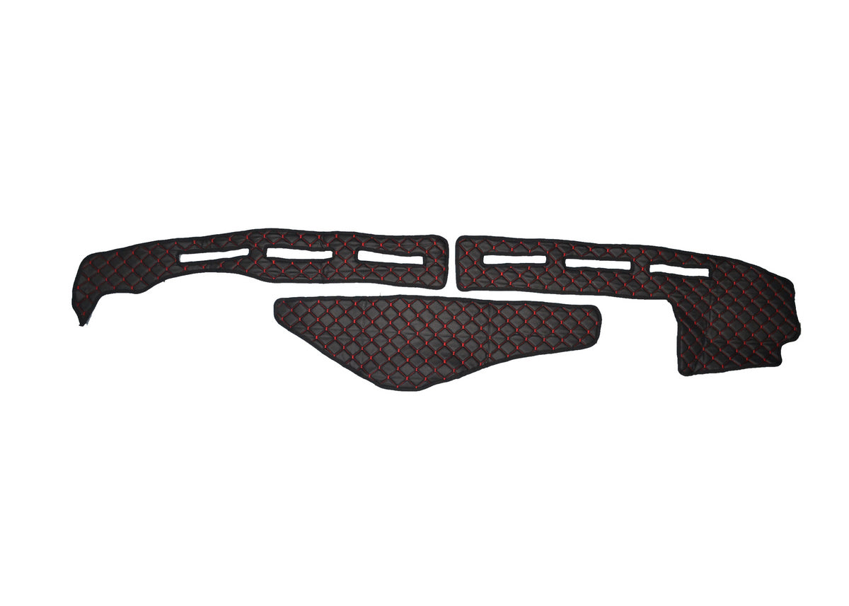 Tapis de tableau de bord – Cuir synthétique (éco-cuir), noir avec surpiqûres rouges, adapté pour Renault K avec capteur