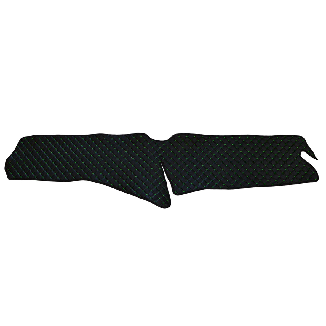 Табло стелка – изкуствена кожа (еко кожа), черна със зелен декоративен шев, подходящ за Scania R 2017+, модел без отвор на таблото