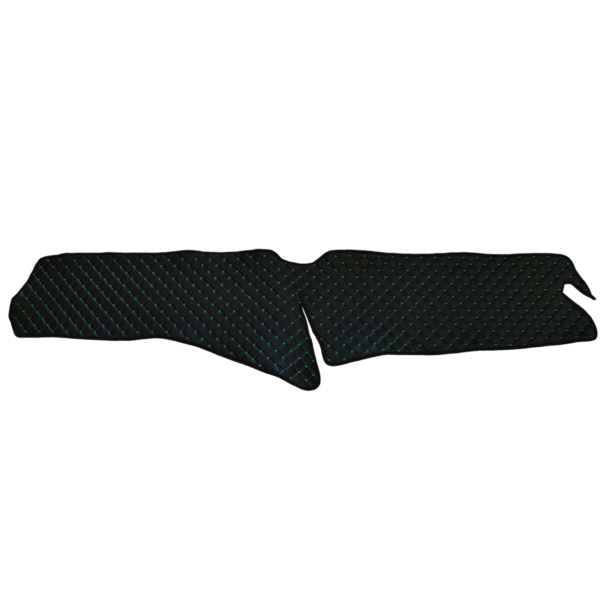 Tapis de tableau de bord – cuir synthétique (éco-cuir), noir avec surpiqûres vertes, adapté pour Scania R 2017+, modèle sans ouverture