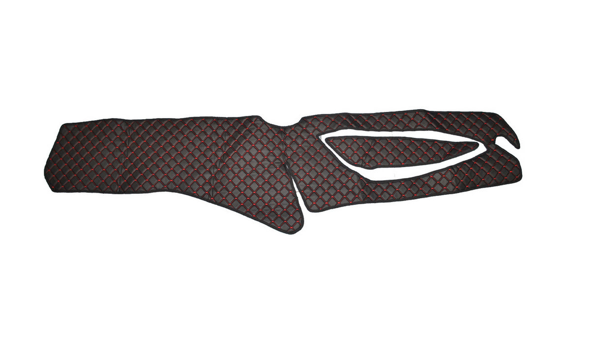 Tapis de tableau de bord – cuir synthétique (éco-cuir), adapté pour Scania R 2017+, noir avec surpiqûres rouges
