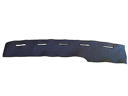 Tapis de tableau de bord noir – cuir synthétique (éco-cuir), surpiqûres bleues, pampilles, adapté pour Mercedes Actros Euro 5