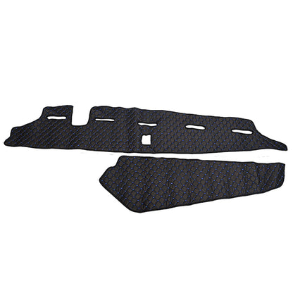 Jeu de tapis de tableau de bord – cuir synthétique (éco-cuir), 2 pièces, adapté pour Volvo FH5 avec capteur, 2020+, noir avec surpiqûres bleues