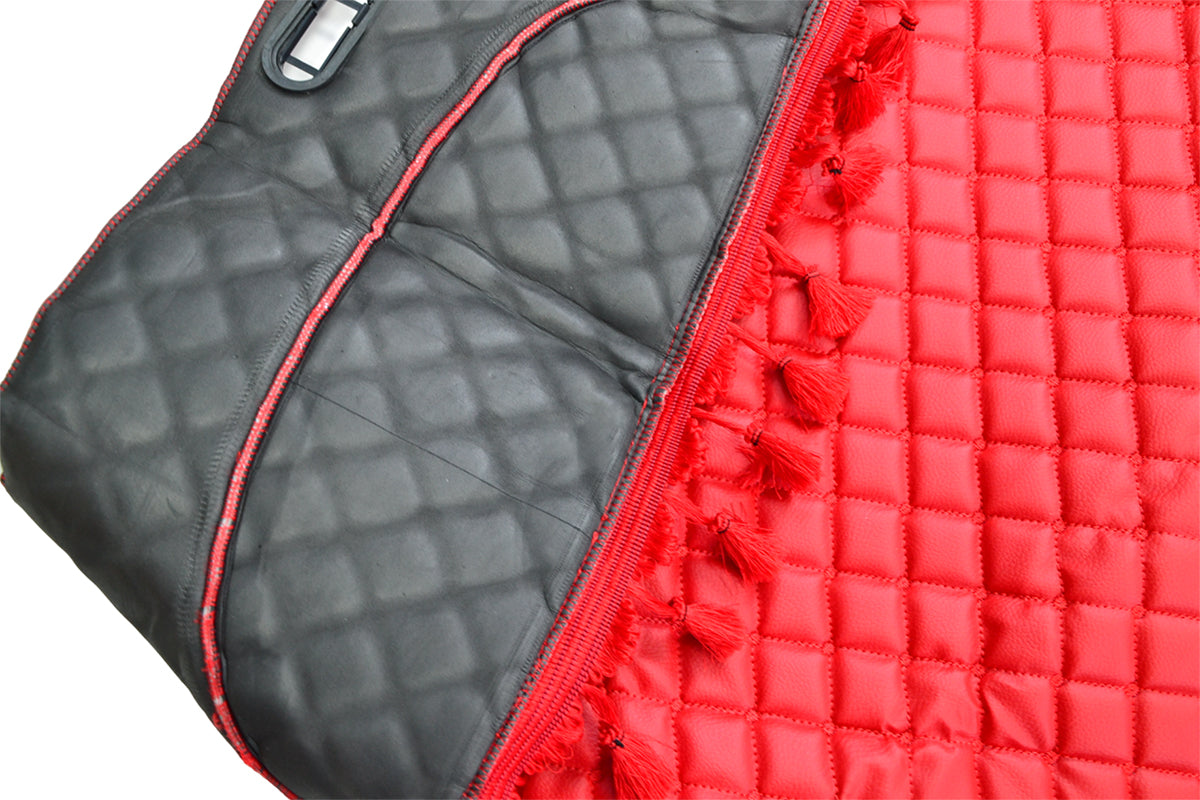 Tapis de tableau de bord rouge en cuir synthétique (éco-cuir) avec franges adapté pour DAF XF95