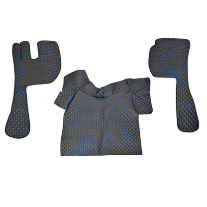 Jeu de tapis de sol en cuir – adapté pour Volvo FH12/FH16 2002–2012, noir avec surpiqûres bleues