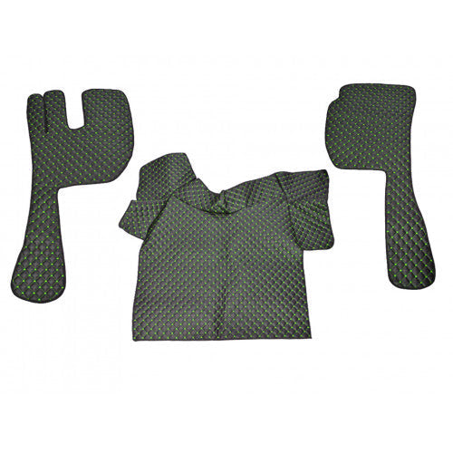 Jeu de tapis de sol en cuir – adapté pour Volvo FH12/FH16 2002–2012, noir avec surpiqûres vertes