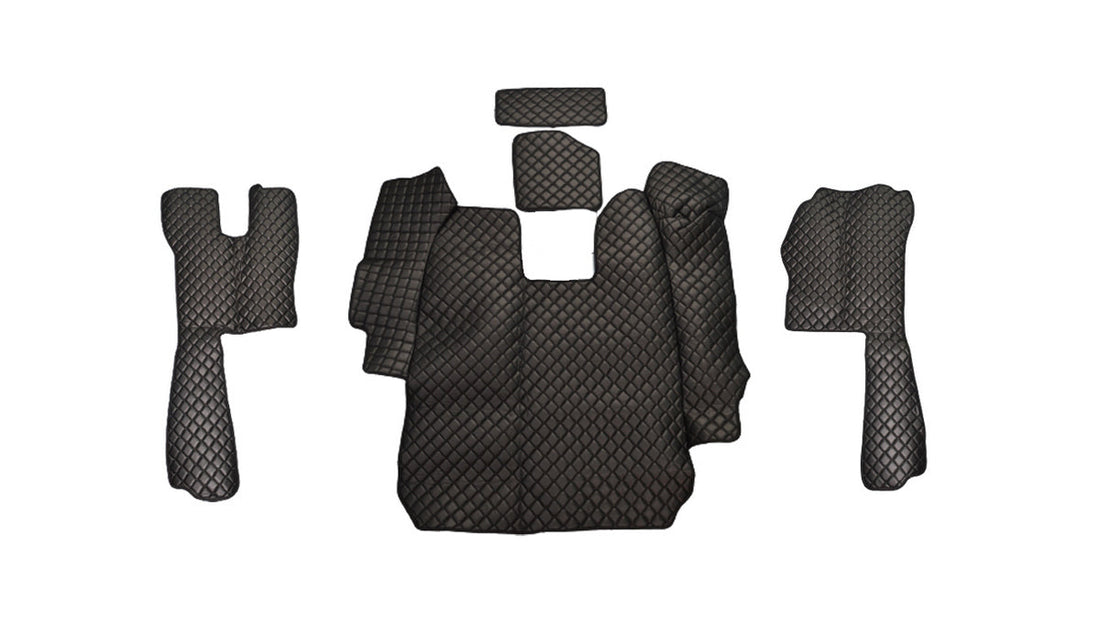 Πατάκια δαπέδου από τεχνητό δέρμα (eco leather) – κατάλληλο για Scania R 2004–2010 με αυτόματο κιβώτιο ταχυτήτων, μαύρο