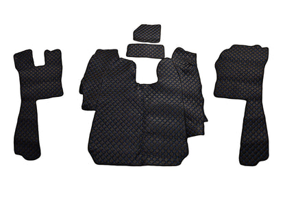 Tapis de sol en cuir – adapté pour Scania R 2004–2010 boîte automatique, noir avec surpiqûres bleues