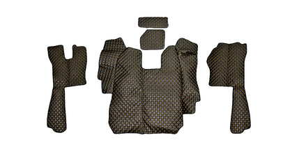 Tapis de sol en cuir – adapté pour Scania R 2004–2010 boîte automatique, noir avec surpiqûres jaunes