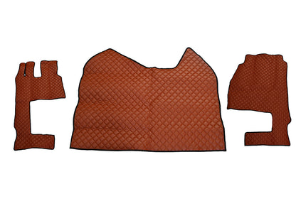 Tapis de sol en cuir synthétique (éco-cuir) marron – adapté pour Mercedes Actros MP4 boîte automatique 2011+, siège passager rabattable