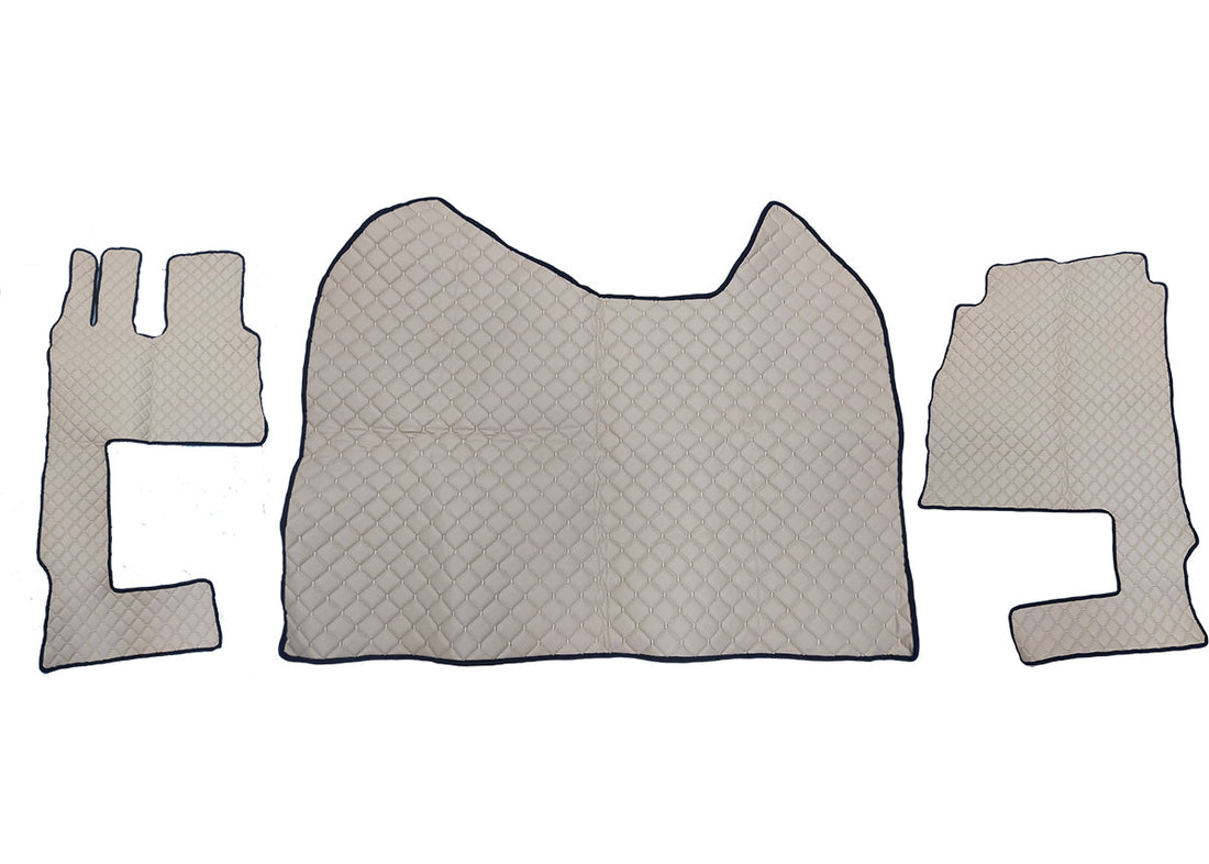 Tapis de sol beige en cuir synthétique (éco-cuir) – adaptés pour Mercedes Actros MP4 boîte automatique 2011+ avec siège passager rabattable