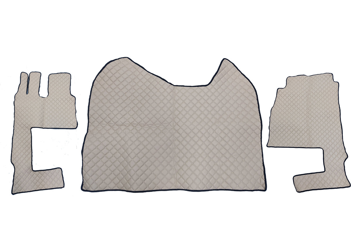 Tapis de sol beige en cuir synthétique (éco-cuir) – adaptés pour Mercedes Actros MP4 boîte automatique 2011+ avec siège passager rabattable