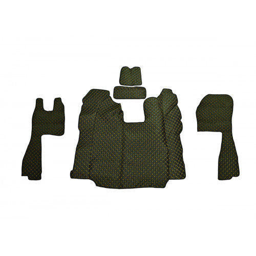 Jeu de tapis de sol en cuir – adapté pour Scania R sièges standards, boîte automatique, 2010–2019, noir avec surpiqûres jaunes