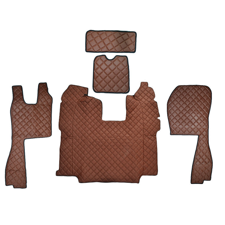 Καφέ πατάκια δαπέδου από τεχνητό δέρμα (eco leather) – κατάλληλο για Scania R, κανονικά καθίσματα, αυτόματο κιβώτιο, 2010–2016