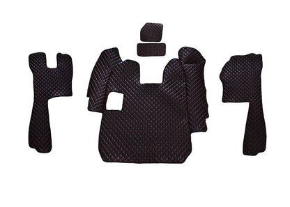 Tapis de sol en cuir – adapté pour Scania R 2005–2010, boîte manuelle, noir avec surpiqûres rouges