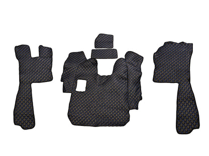 Tapis de sol en cuir – adapté pour Scania R 2005–2010, boîte manuelle, noir avec surpiqûres bleues