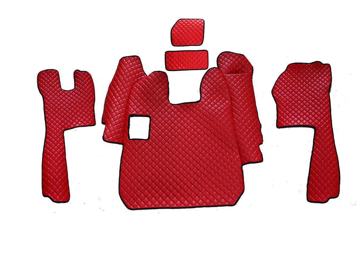 Tapis de sol en cuir – adaptés pour Scania R 2005–2010 boîte manuelle, cuir synthétique (éco-cuir) rouge