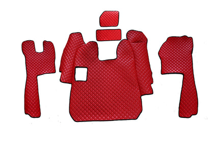 Tapis de sol en cuir – adaptés pour Scania R 2005–2010 boîte manuelle, cuir synthétique (éco-cuir) rouge