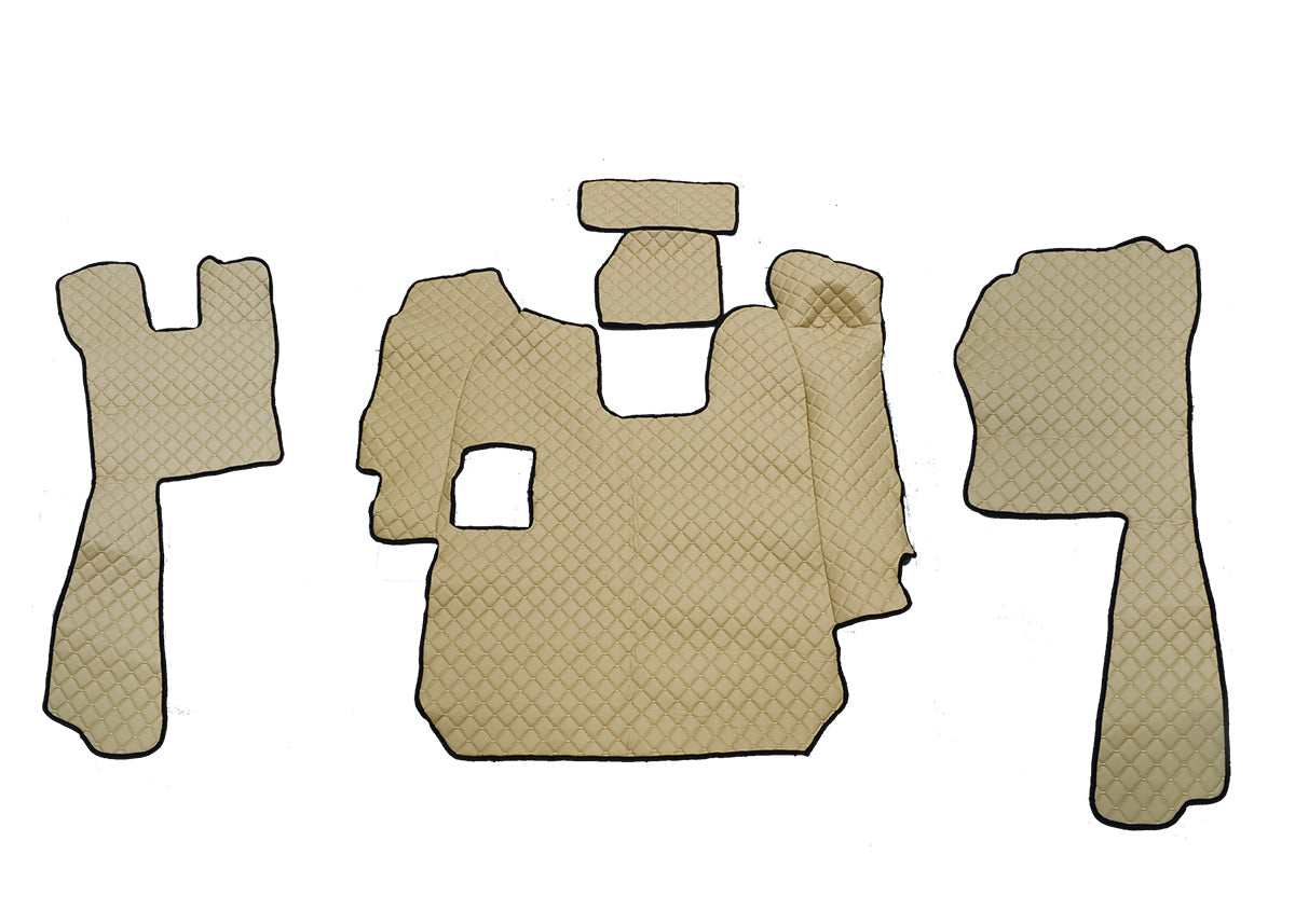 Tapis de sol beige en cuir synthétique (éco-cuir) – adaptés pour Scania R 2005–2010, boîte manuelle