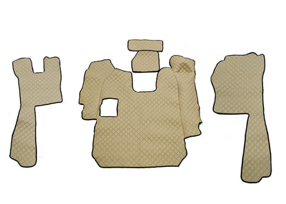 Tapis de sol beige en cuir synthétique (éco-cuir) – adaptés pour Scania R 2005–2010, boîte manuelle