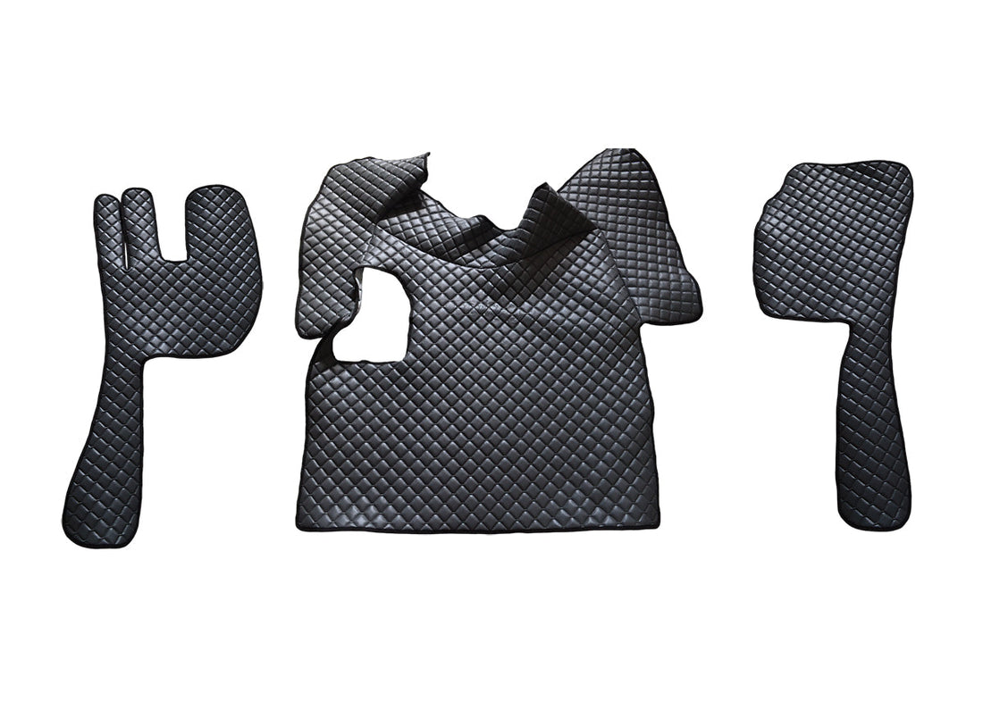 Jeu de tapis de sol gris en cuir synthétique (éco-cuir) – adapté pour Volvo FH12 / FH16 boîte manuelle 2002–2012