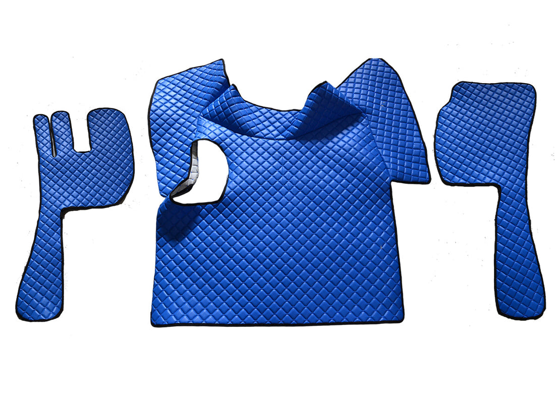 Сини подови стелки от изкуствена кожа (еко кожа) – подходящ за Volvo FH12/FH16 с ръчна скоростна кутия 2002–2012 г.