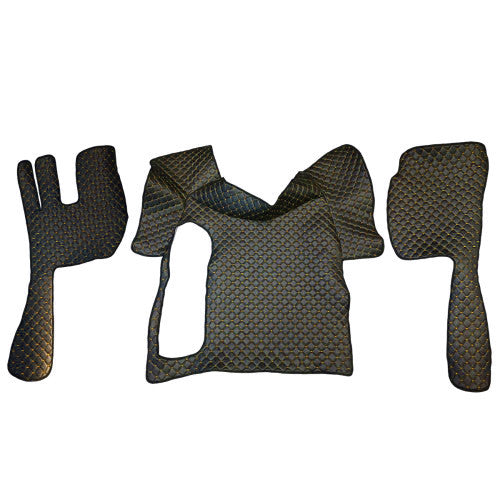 Подови стелки от изкуствена кожа – подходящ за Volvo FH12/FH16 (2002–2012), ръчна скоростна кутия, черни с жълт шев