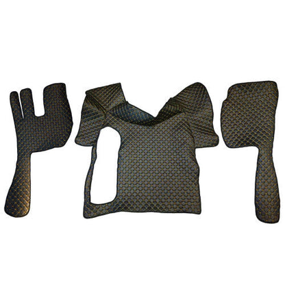 Подови стелки от изкуствена кожа – подходящ за Volvo FH12/FH16 (2002–2012), ръчна скоростна кутия, черни с жълт шев