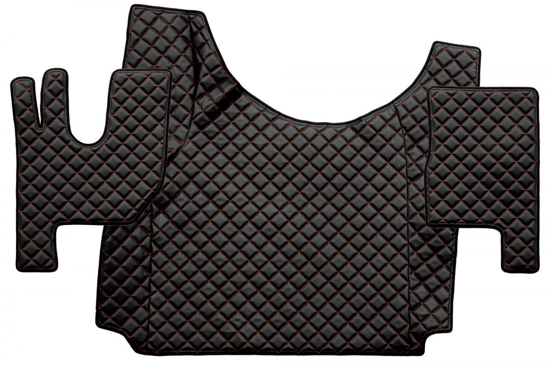 Подови стелки от изкуствена кожа (еко кожа) – подходящ за Renault Range T 2014+, черни с червен шев