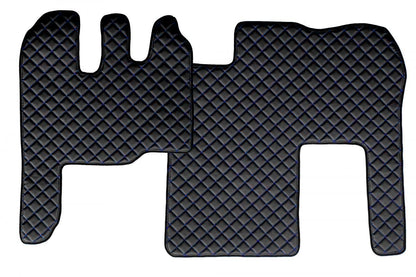 Tapis de sol en cuir – adapté pour Renault Magnum 2002–2010, noir avec surpiqûres bleues