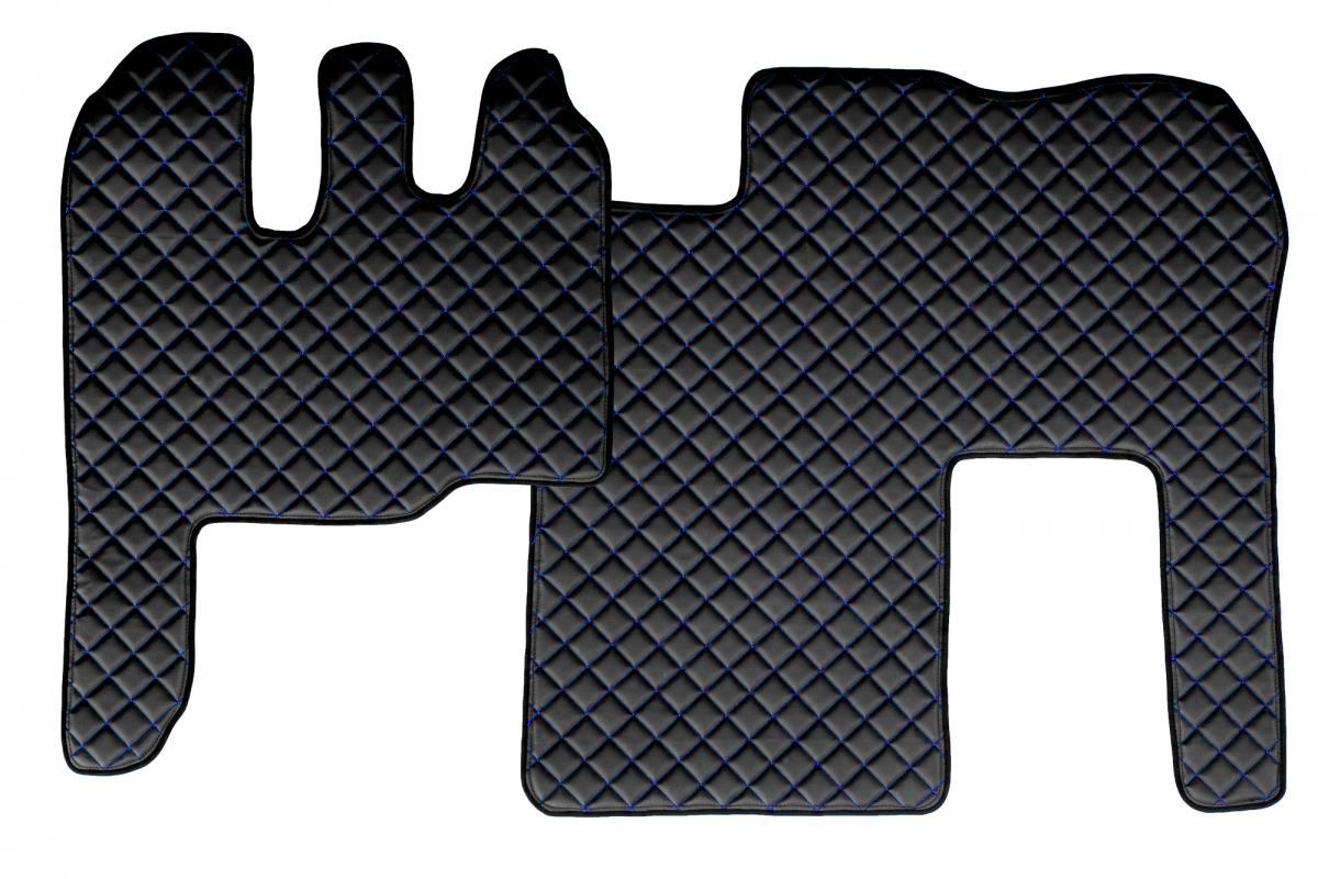 Tapis de sol en cuir – adapté pour Renault Magnum 2002–2010, noir avec surpiqûres bleues
