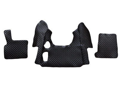 Tapis de sol noirs en cuir synthétique (éco-cuir) – adaptés pour DAF XF95 boîte manuelle 1997–2005
