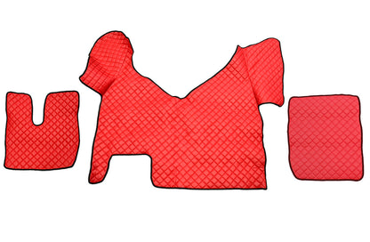 Tapis de sol en cuir – adaptés pour Iveco Stralis Hi-Way boîte automatique, rouge, 2013–2016
