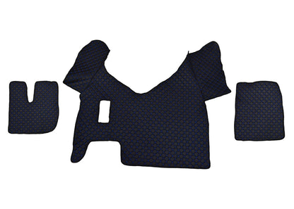 Tapis de sol en cuir synthétique (éco-cuir) noir – surpiqûres bleues, adapté pour Iveco Stralis Hi-Way boîte manuelle 2013–2016