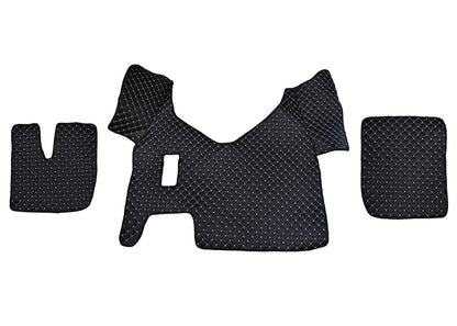 Tapis de sol en cuir noir – coutures blanches, adapté pour Iveco Stralis Hi-Way boîte manuelle 2013–2016
