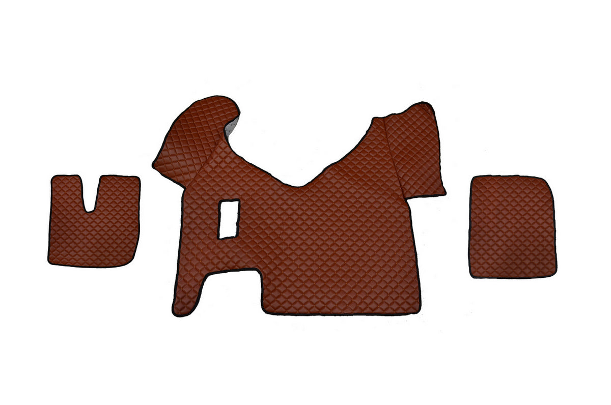 Tapis de sol en cuir – adapté pour Iveco Stralis Hi-Way boîte manuelle, marron, 2013–2016