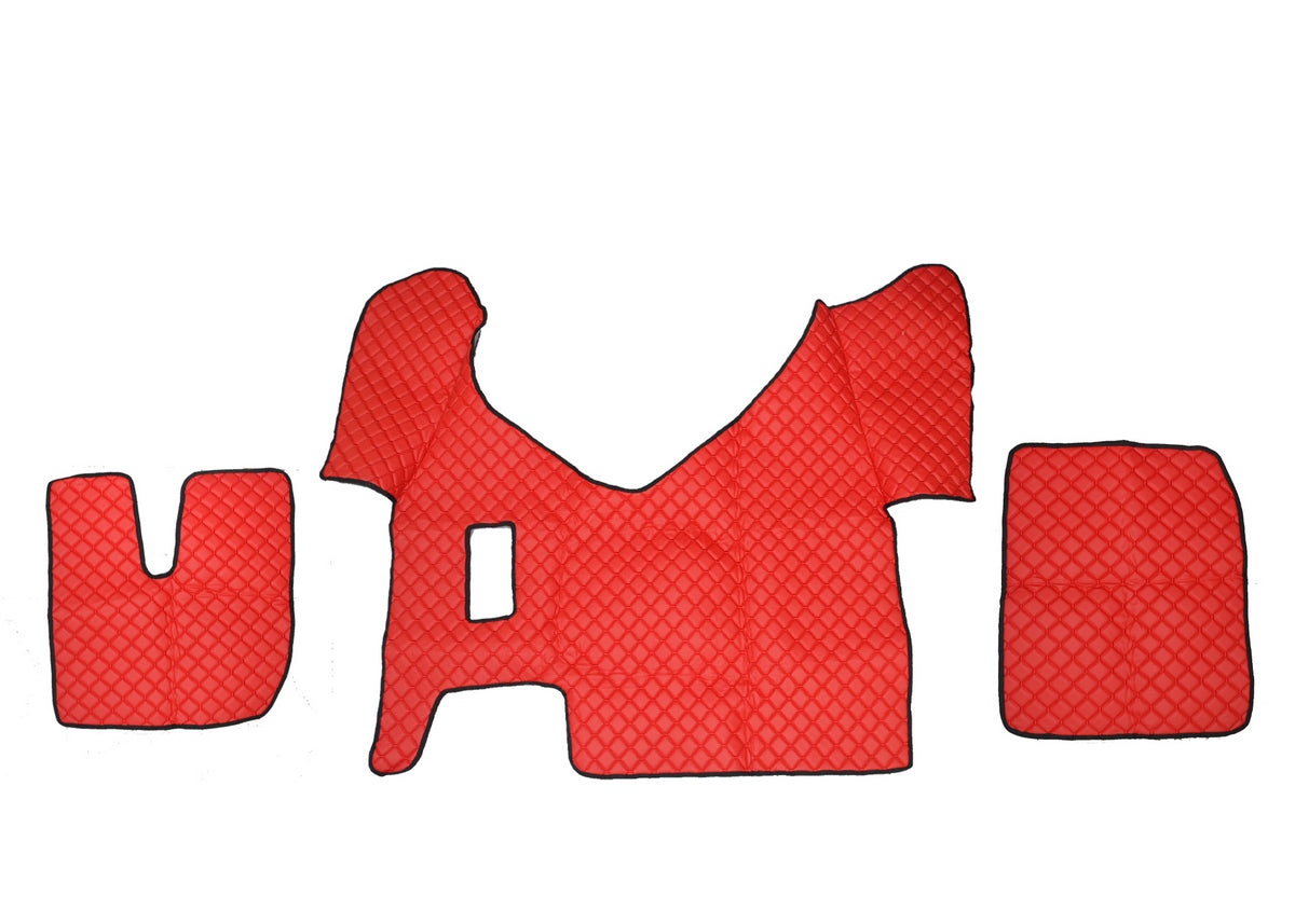 Tapis de sol en cuir – adapté pour Iveco Stralis Hi-Way boîte manuelle, rouge, 2013–2016